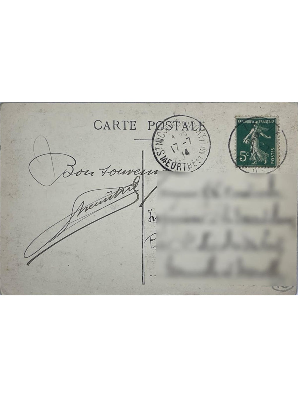 Verso de la carte postale