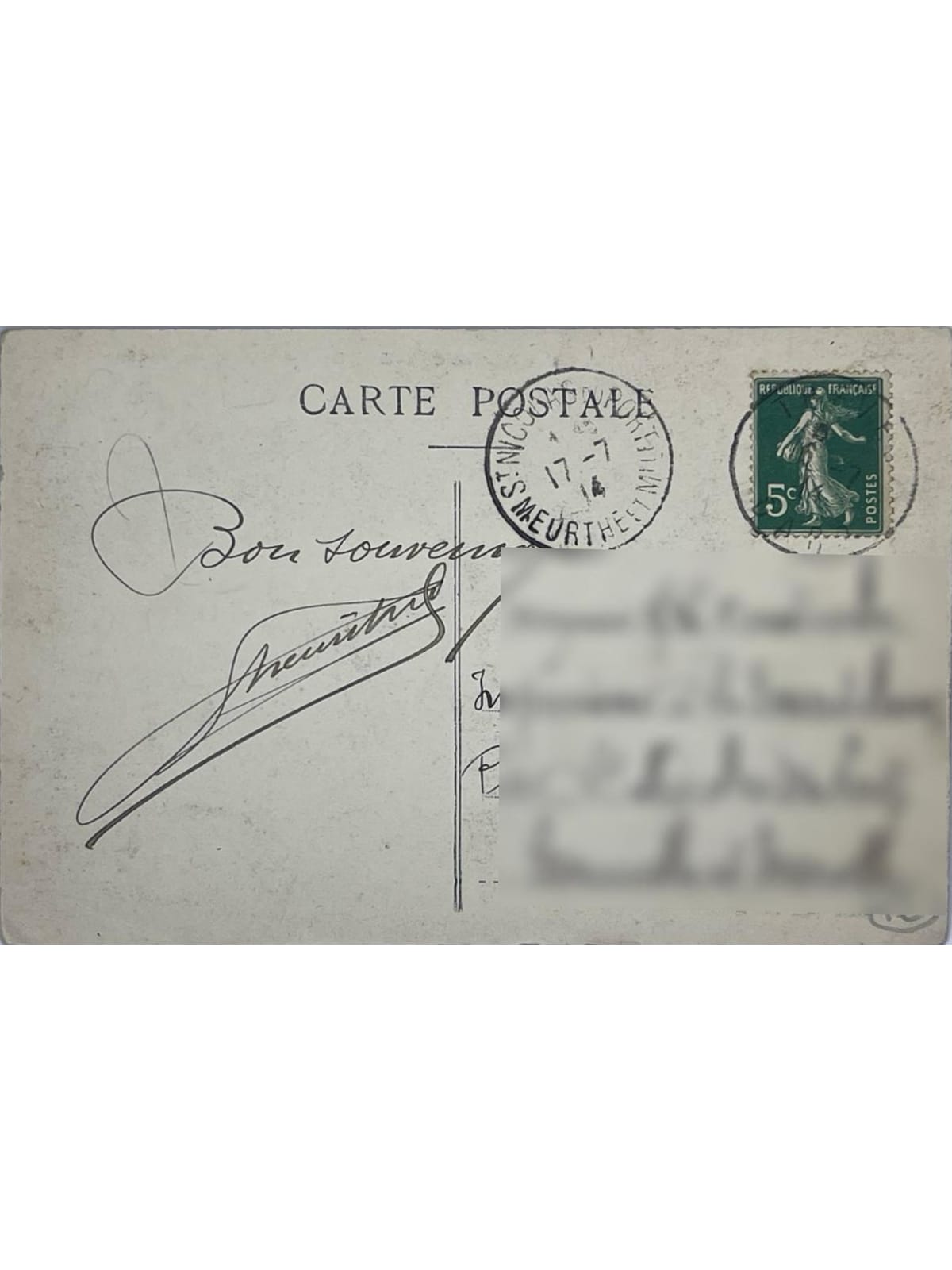 Verso de la carte postale