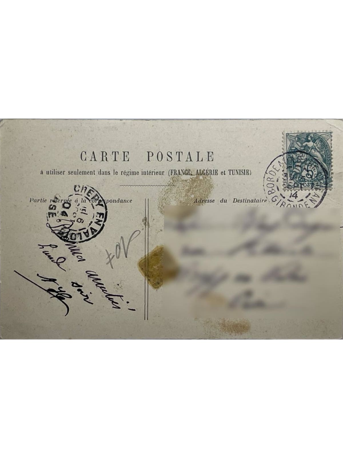 Verso de la carte postale