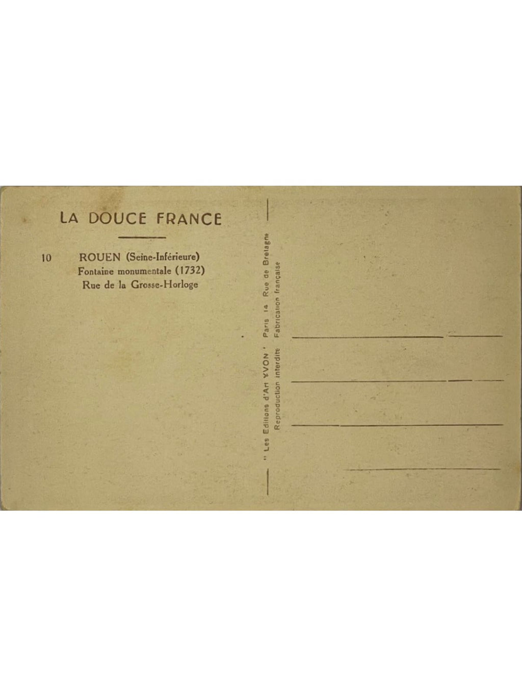 Verso de la carte postale