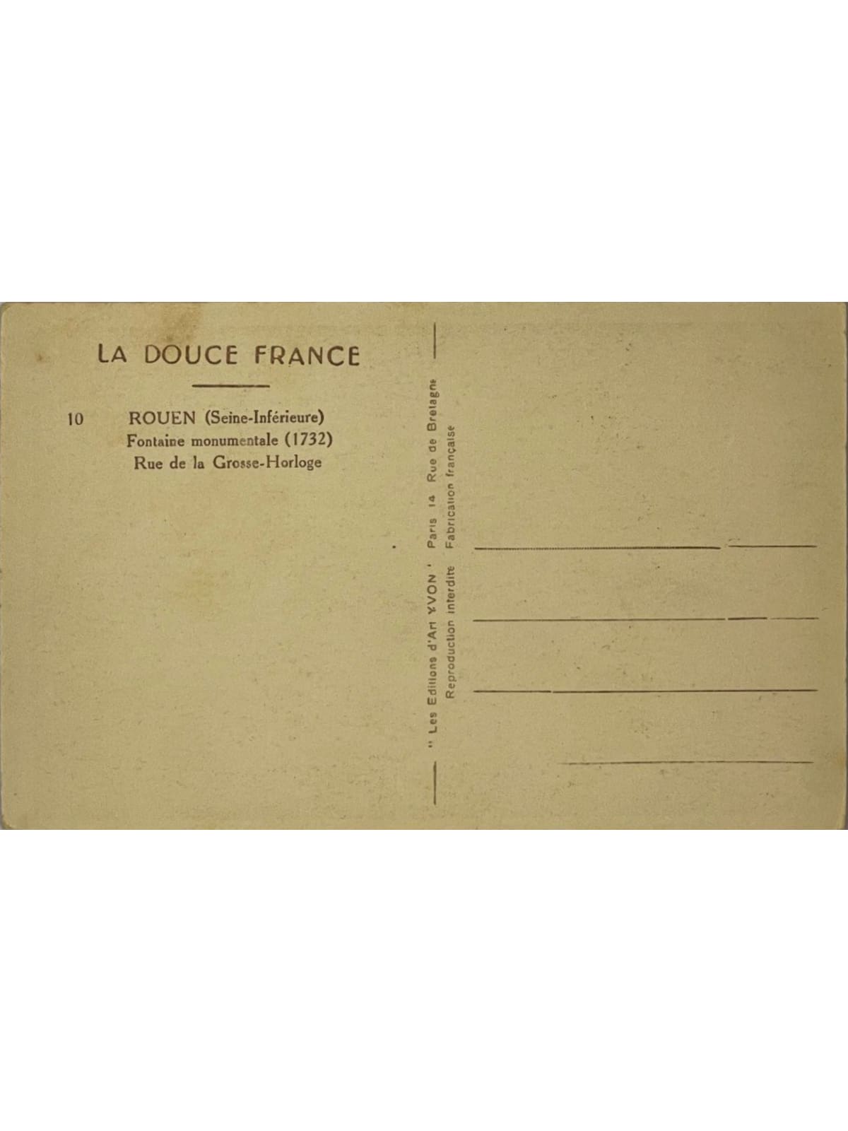 Verso de la carte postale