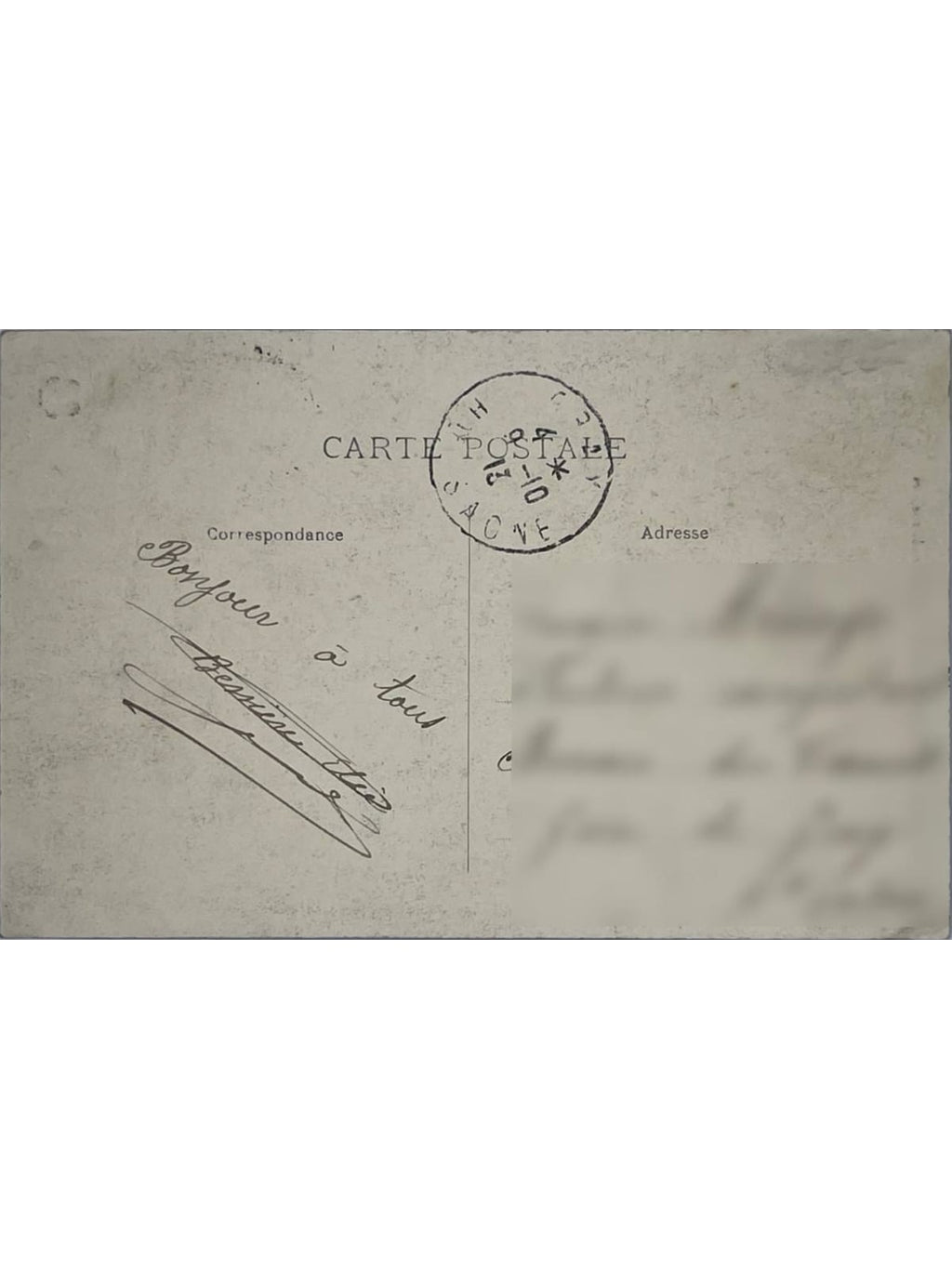 Verso de la carte postale