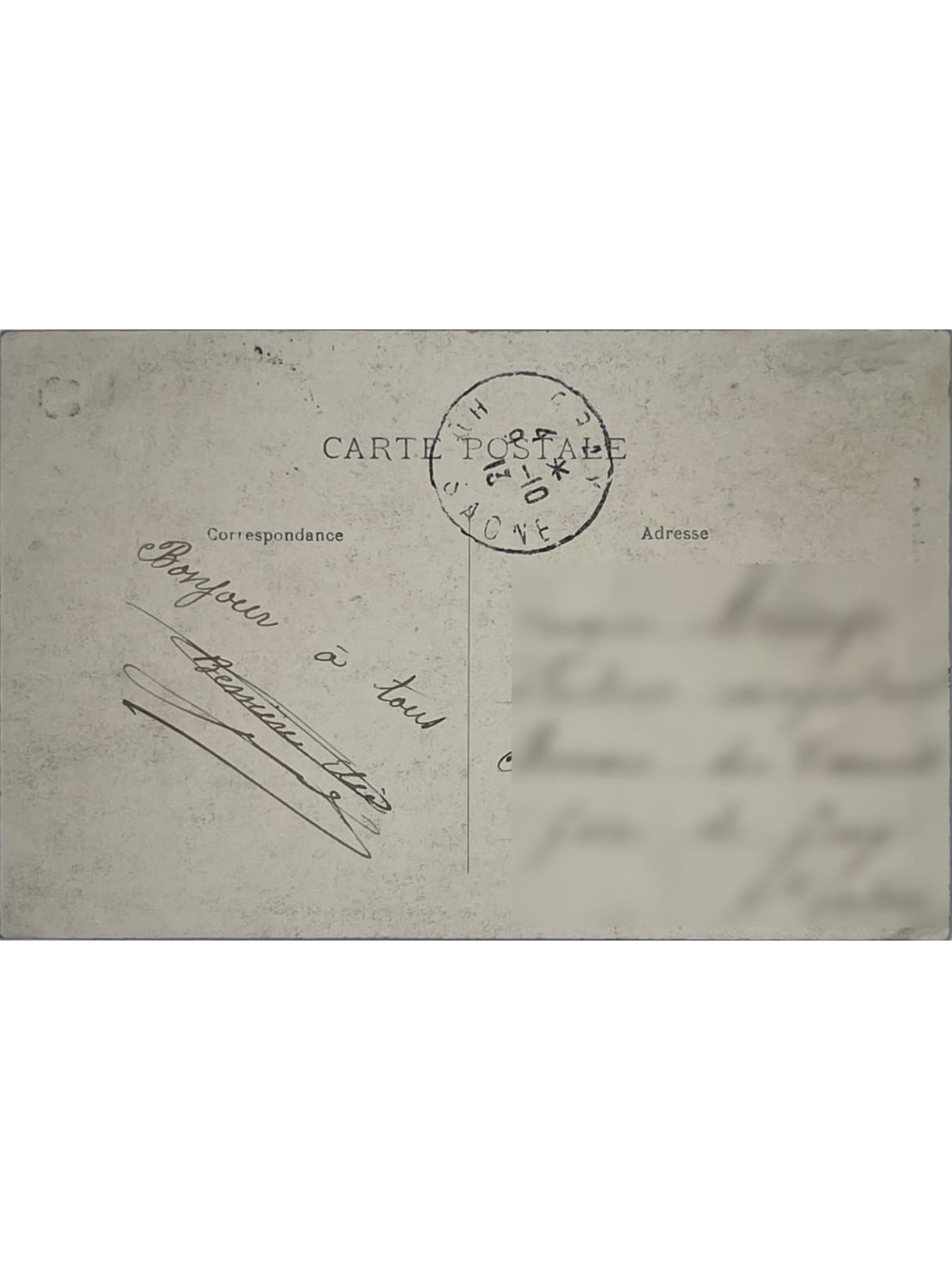 Verso de la carte postale