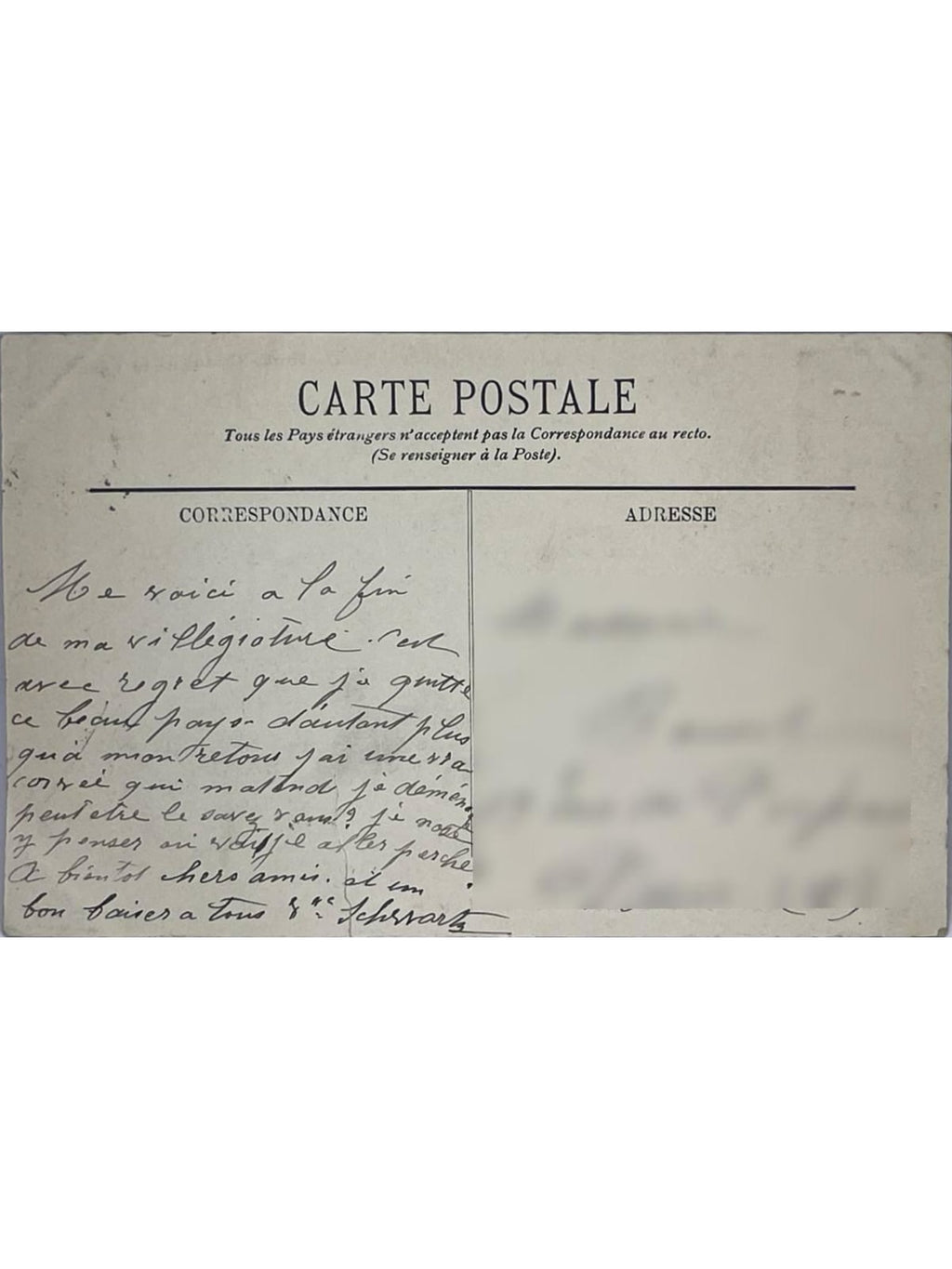 Verso de la carte postale