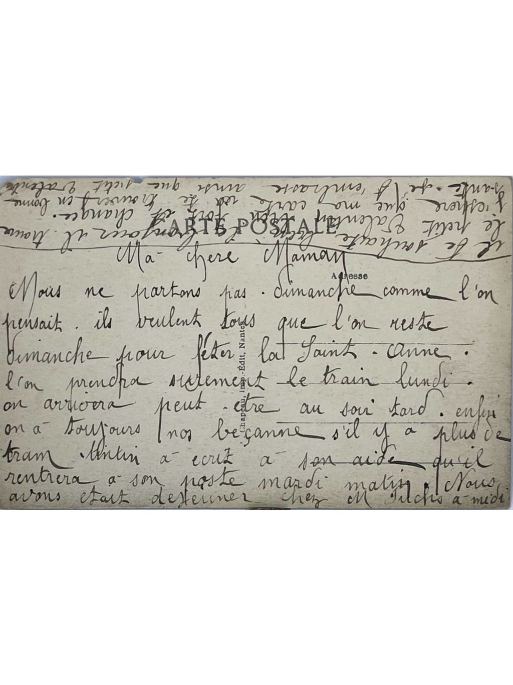 Verso de la carte postale