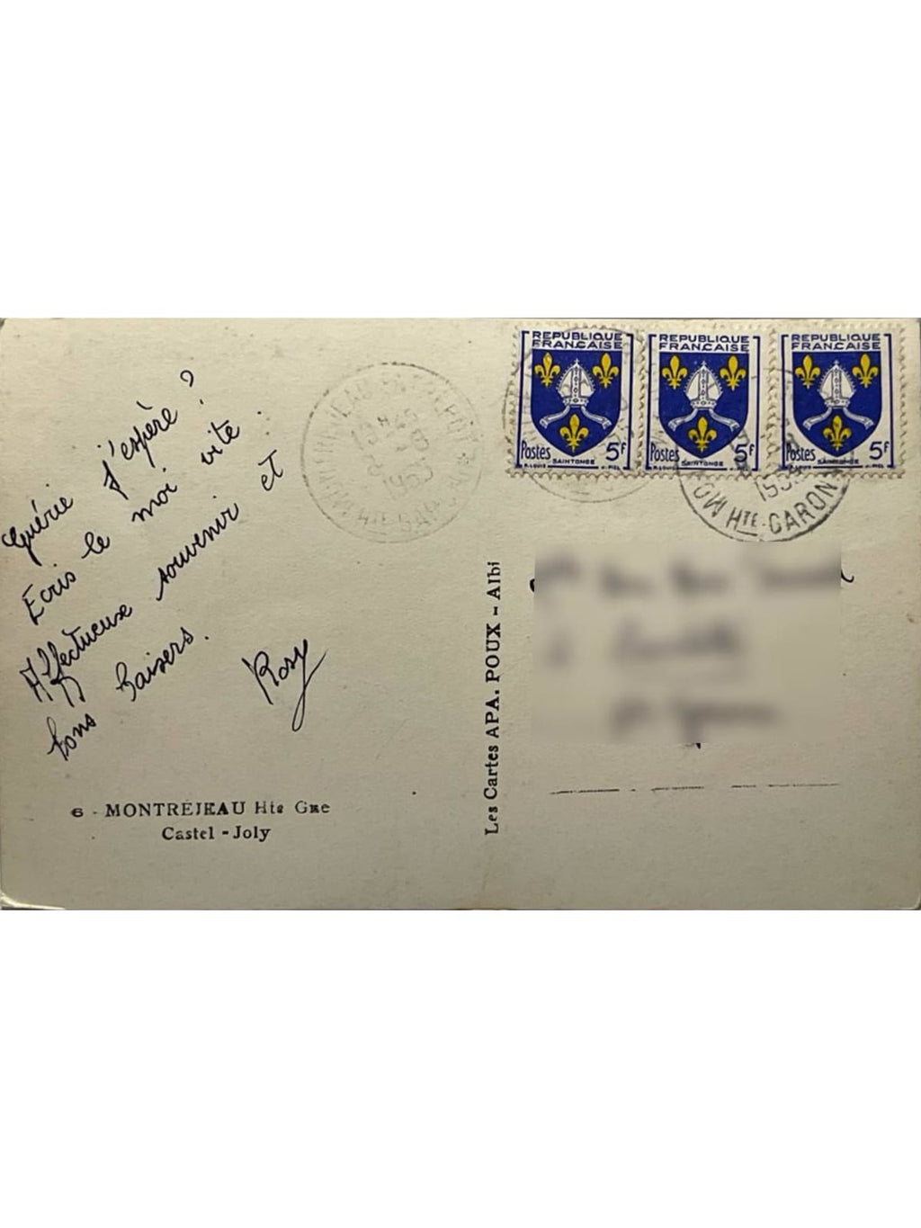 Verso de la carte postale