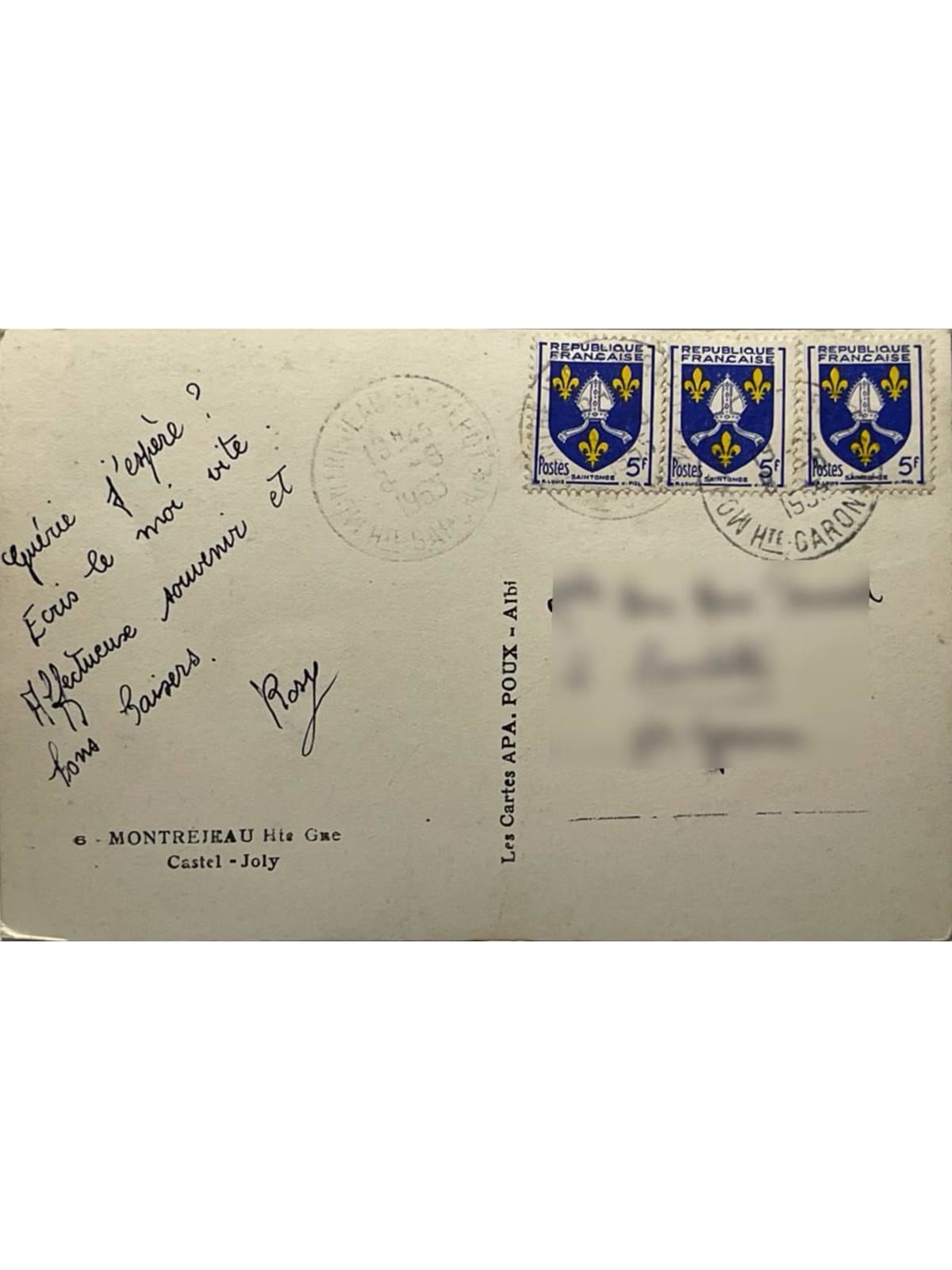 Verso de la carte postale