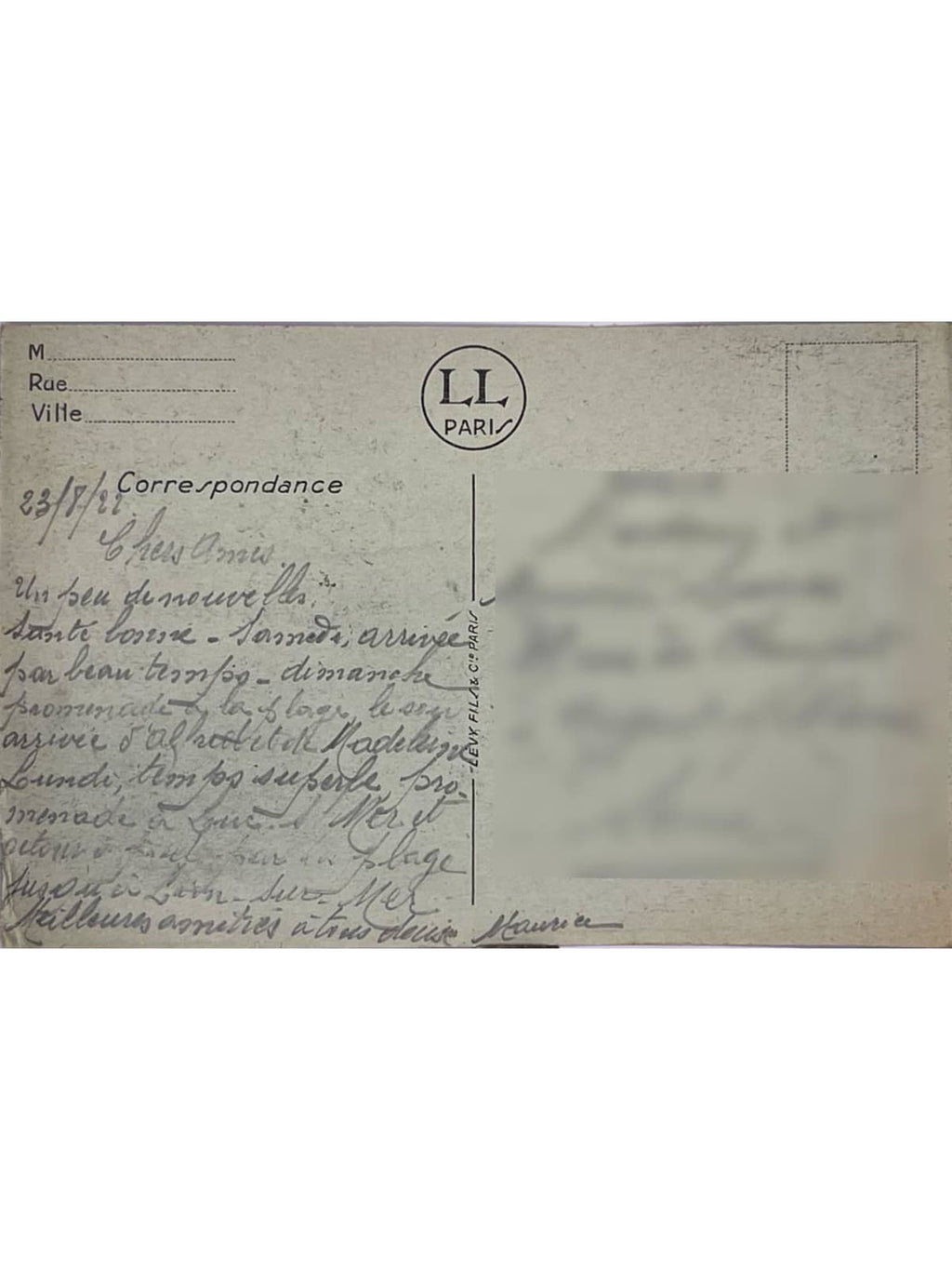 Verso de la carte postale