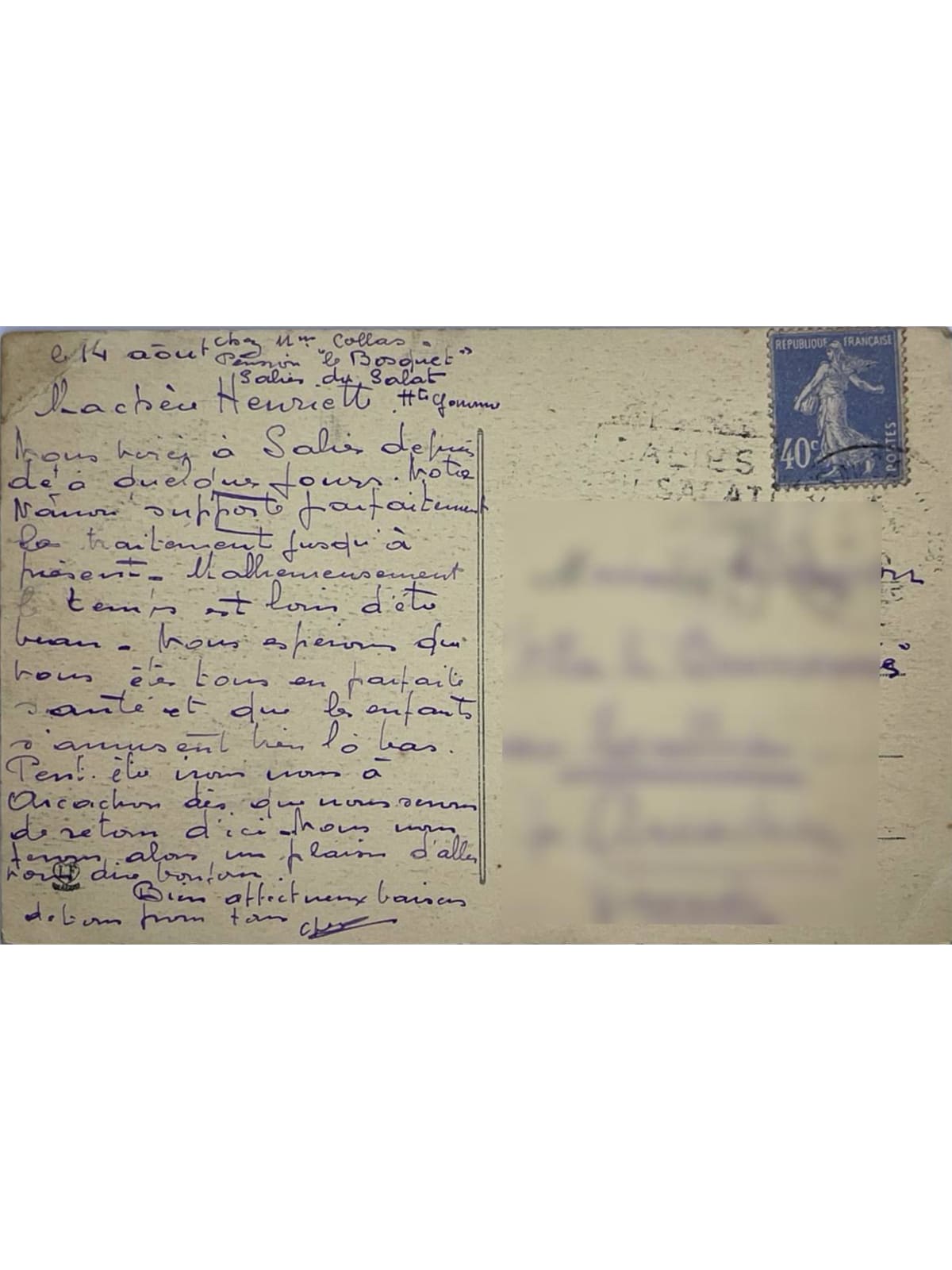 Verso de la carte postale