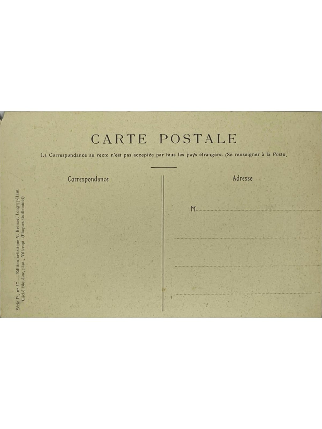 Verso de la carte postale