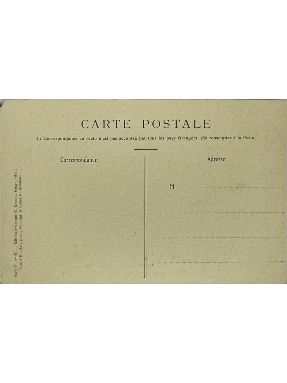 Verso de la carte postale