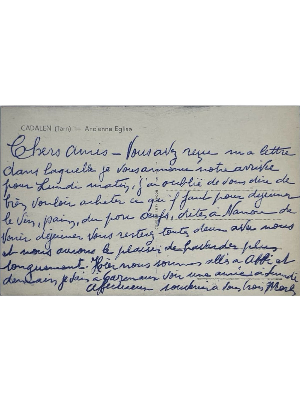 Verso de la carte postale