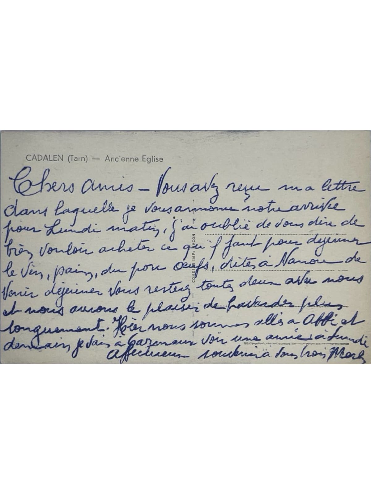 Verso de la carte postale