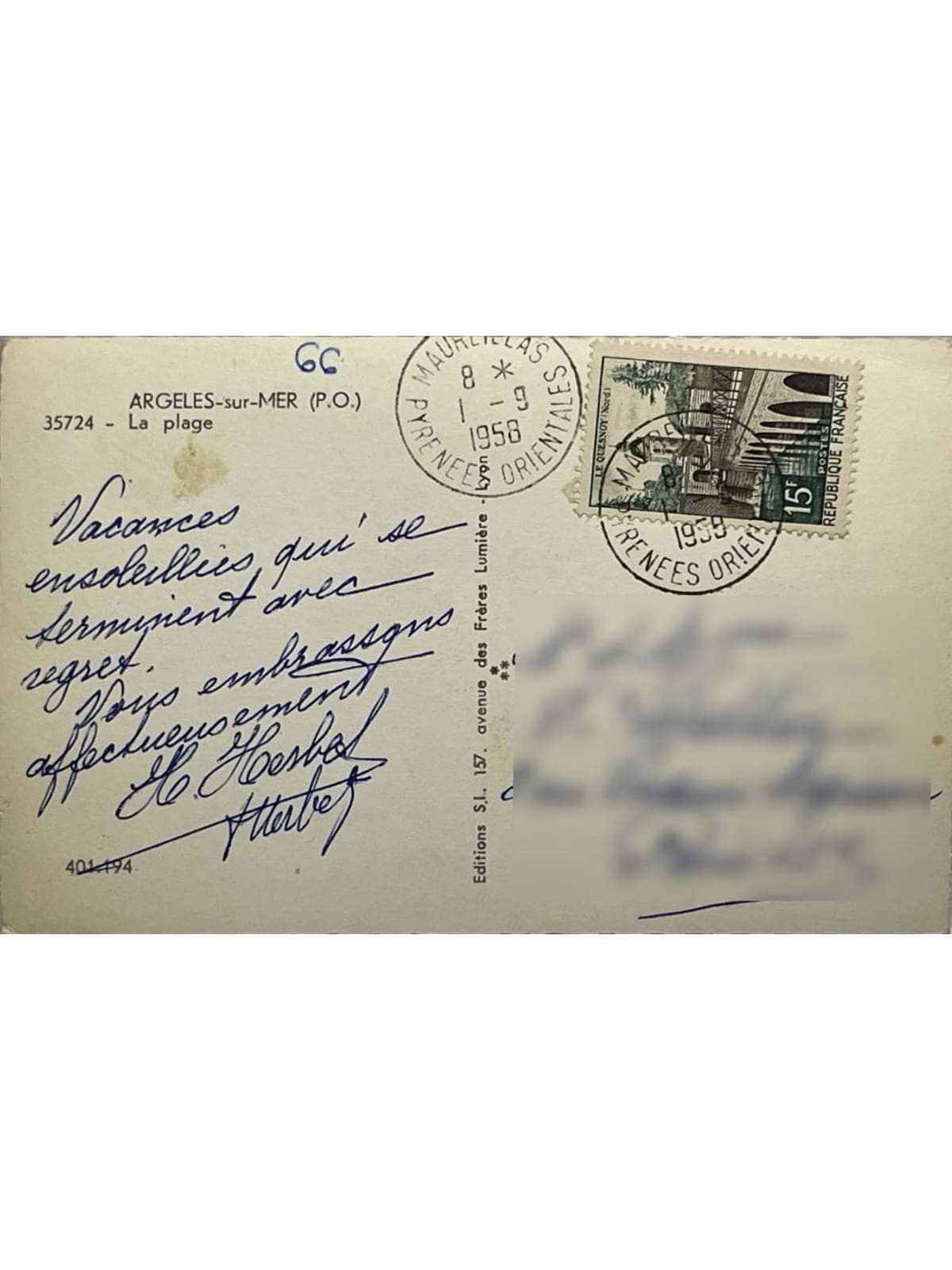 Verso de la carte postale