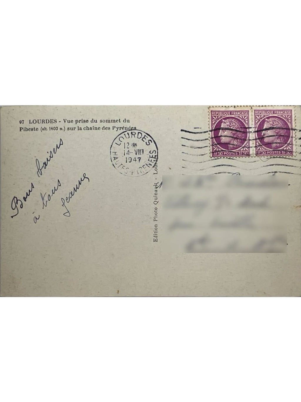 Verso de la carte postale