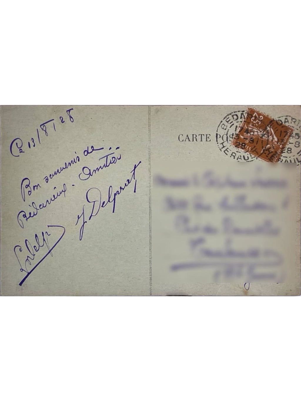 Verso de la carte postale