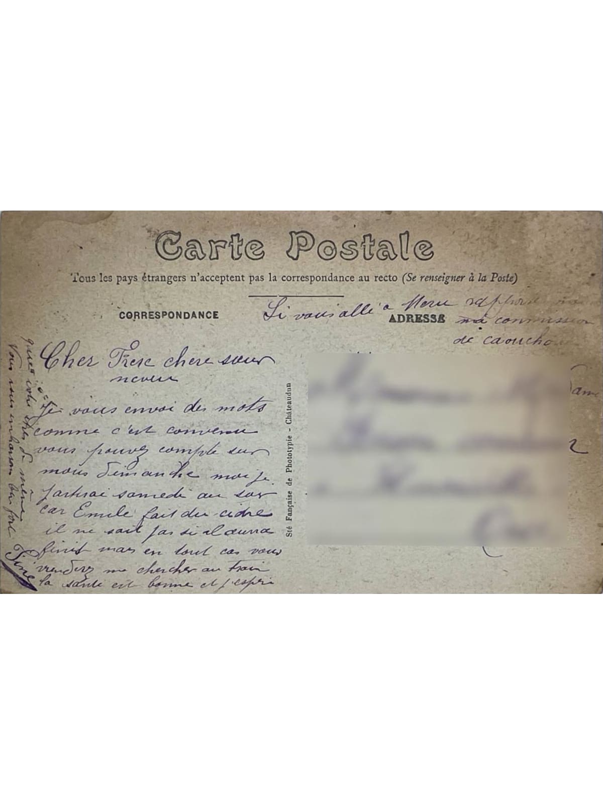 Verso de la carte postale