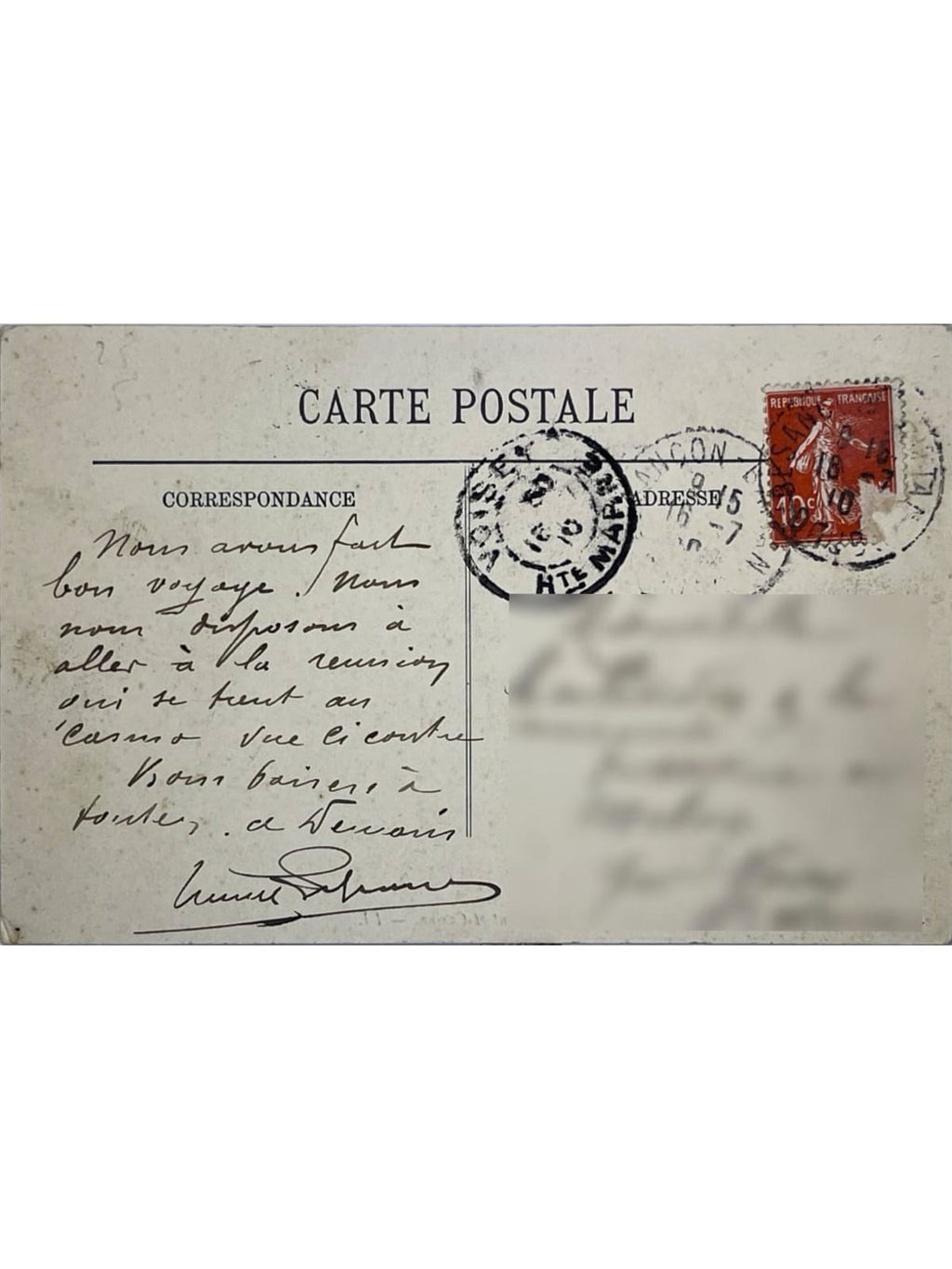 Verso de la carte postale