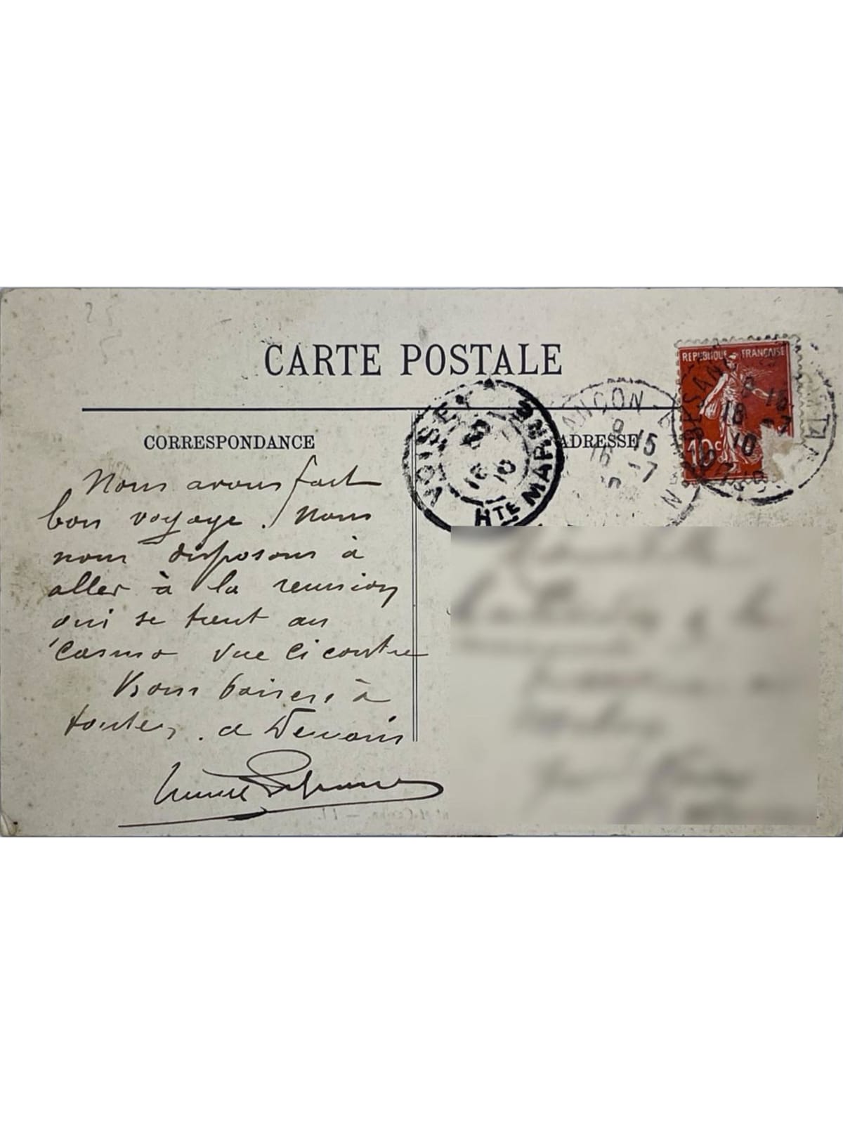 Verso de la carte postale