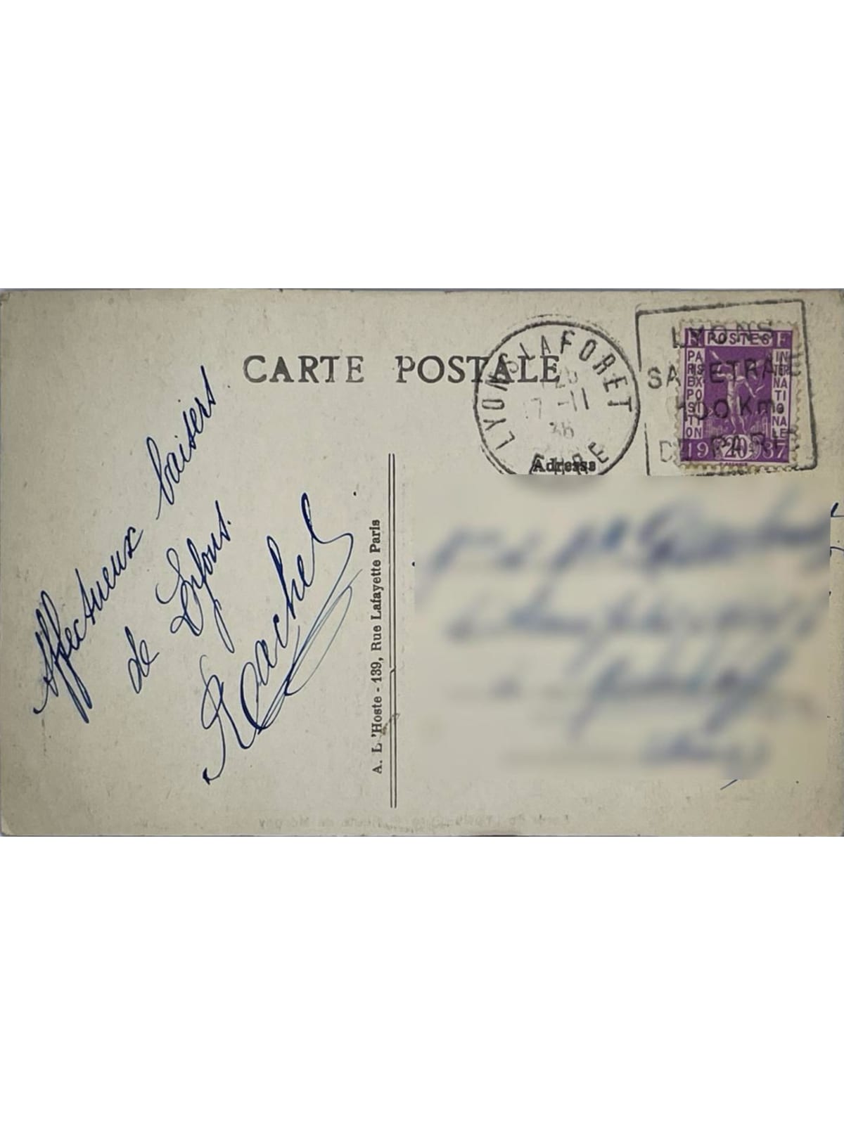 Verso de la carte postale