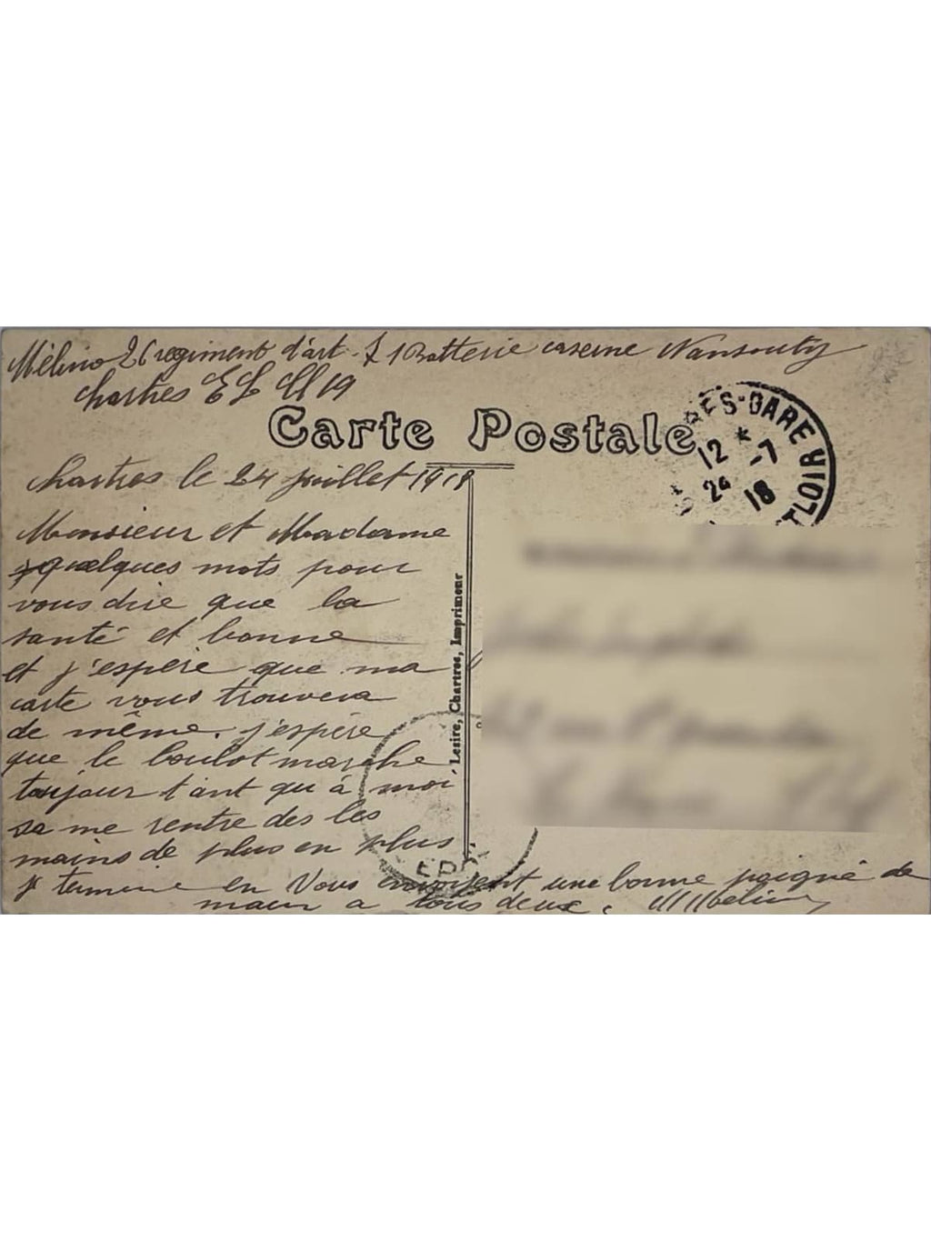 Verso de la carte postale