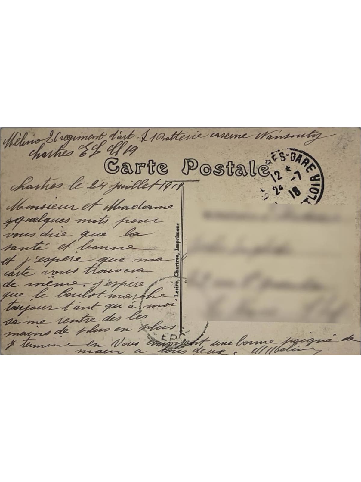 Verso de la carte postale