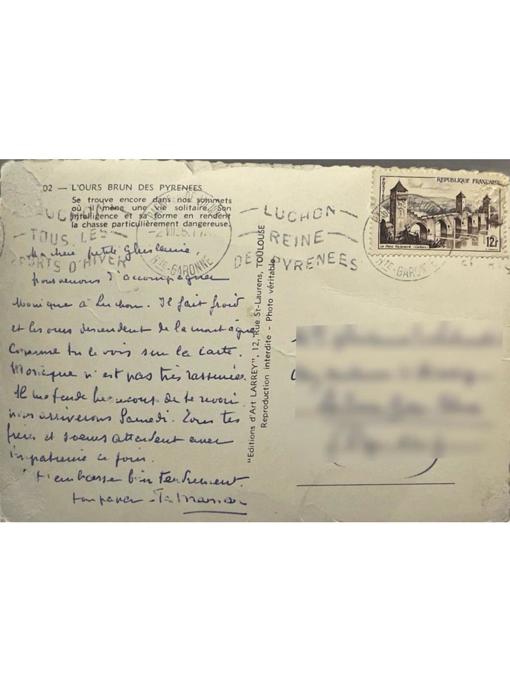 Verso de la carte postale