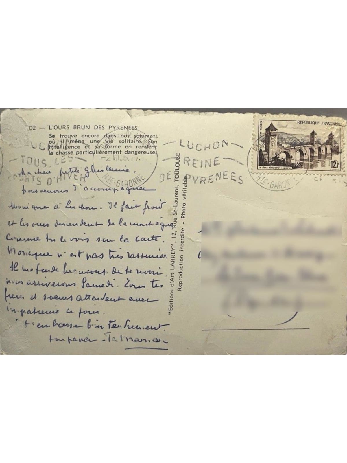 Verso de la carte postale