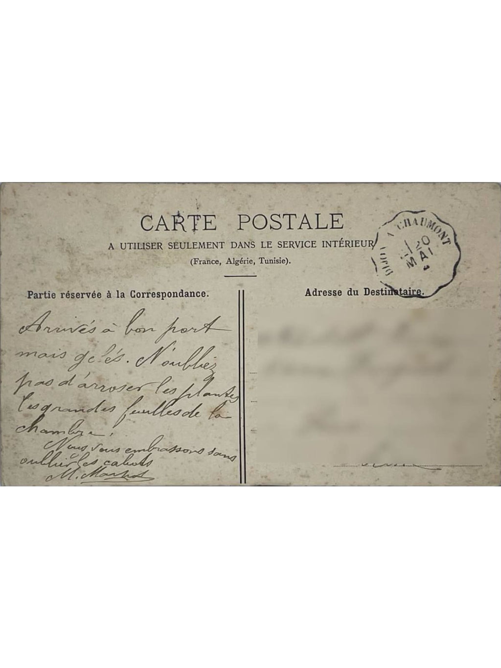Verso de la carte postale