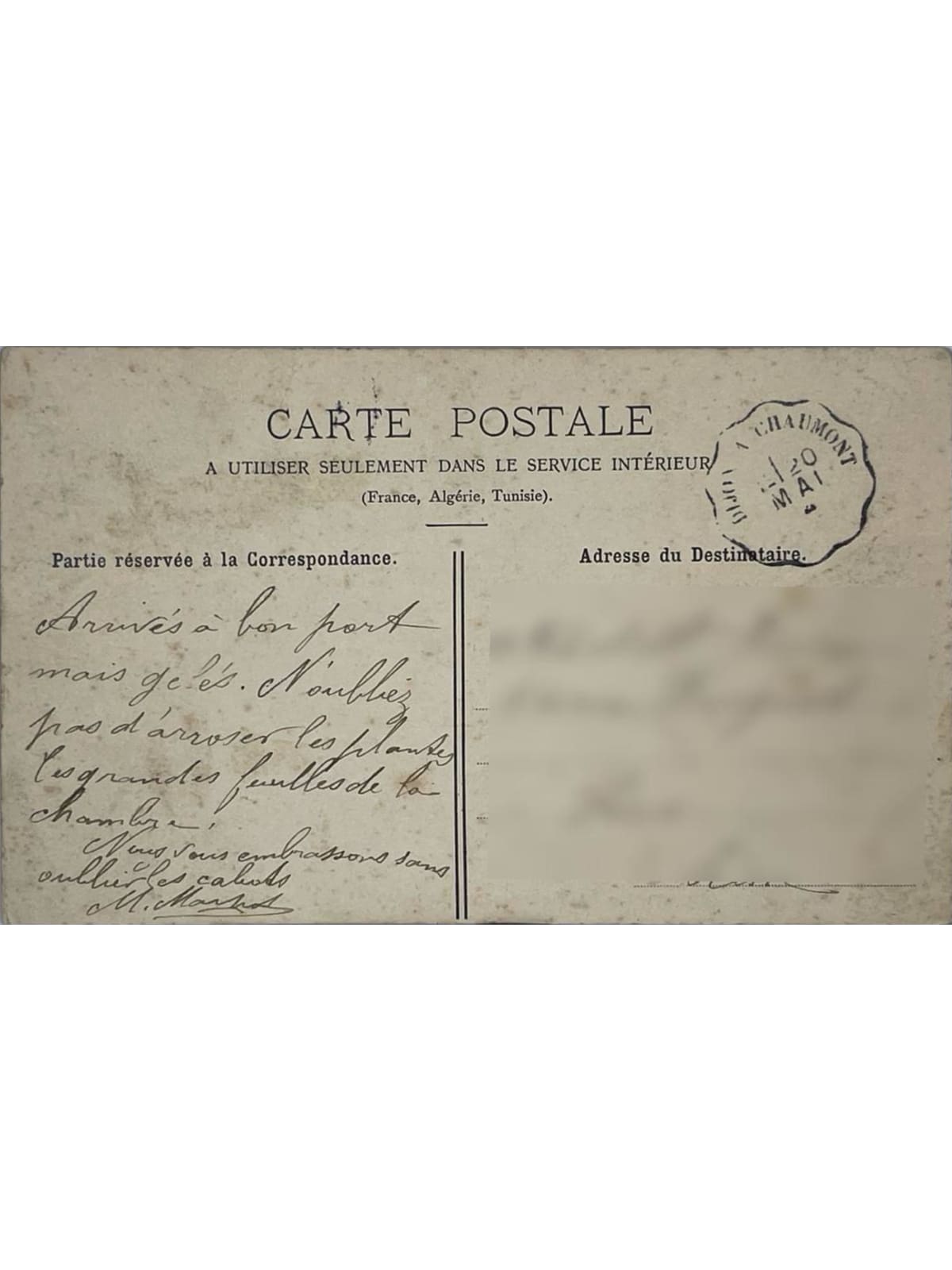 Verso de la carte postale