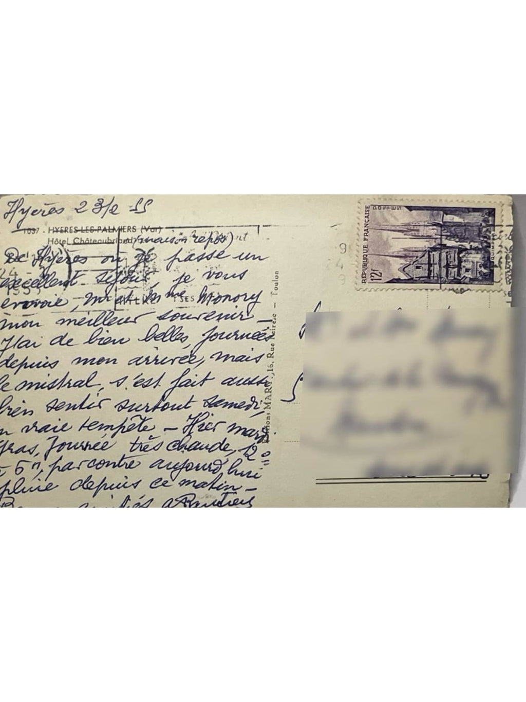 Verso de la carte postale