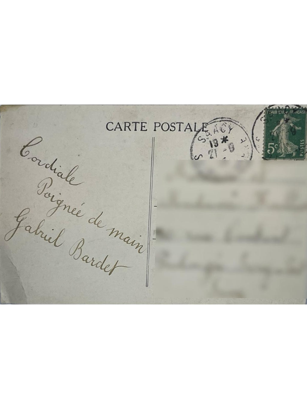 Verso de la carte postale