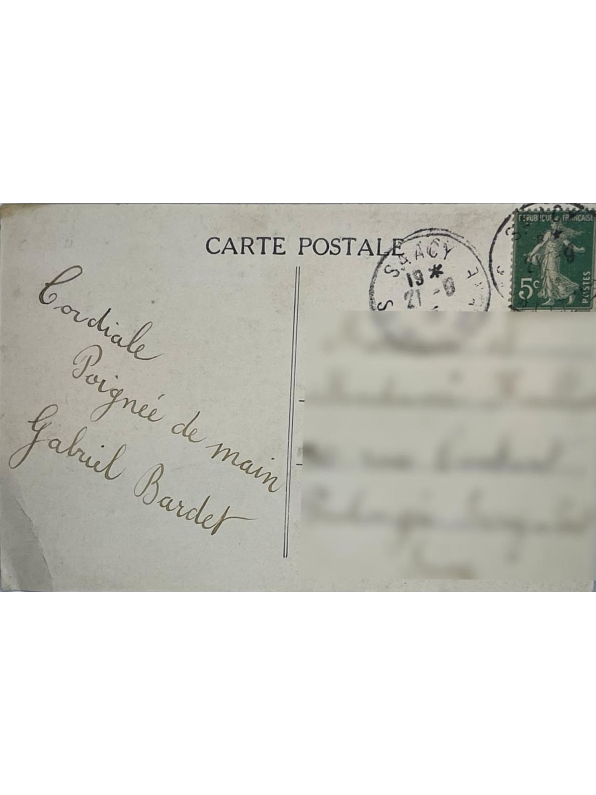 Verso de la carte postale