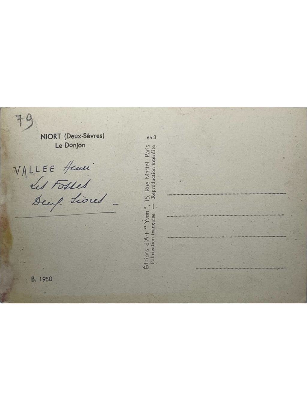 Verso de la carte postale