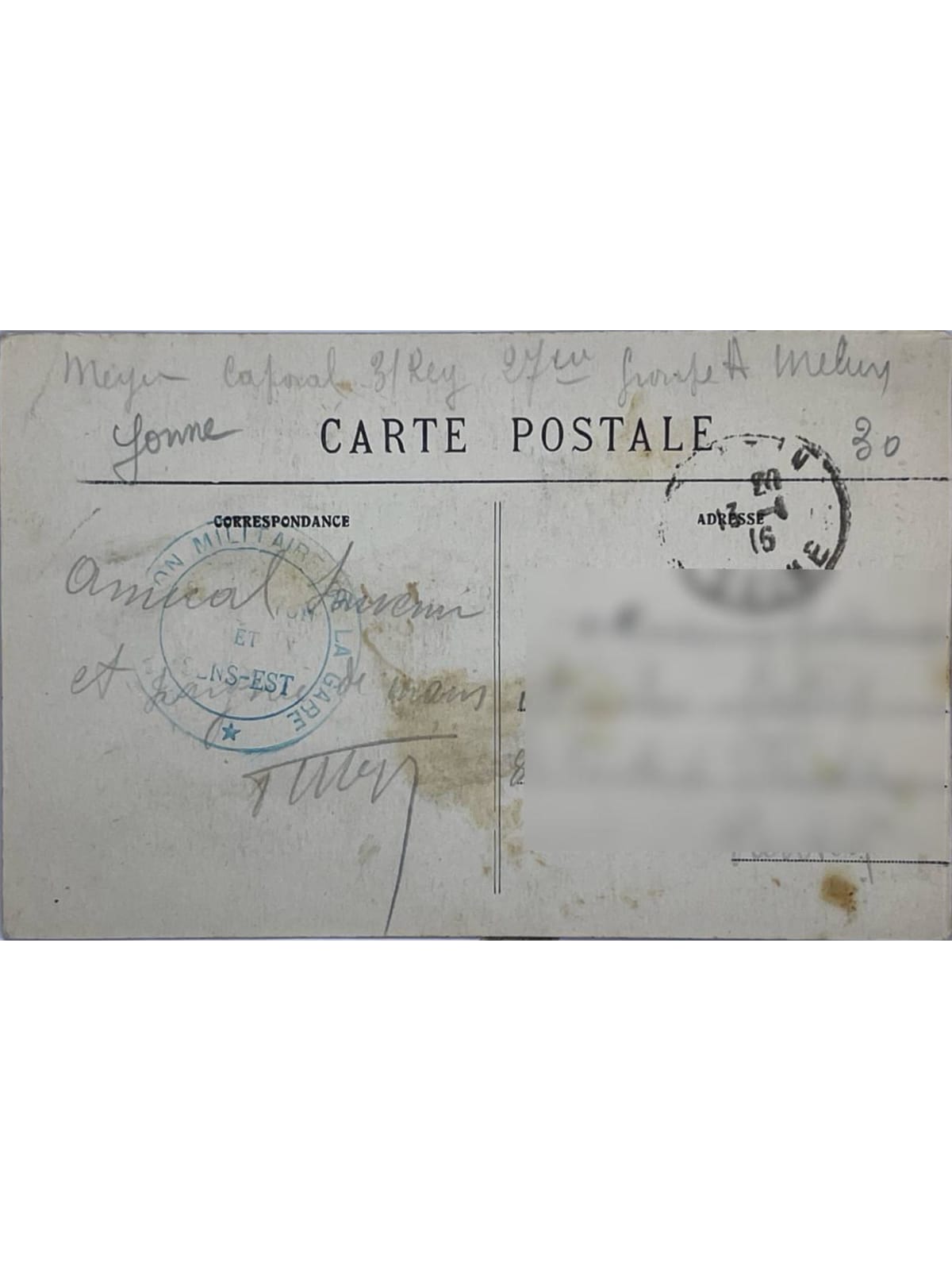 Verso de la carte postale