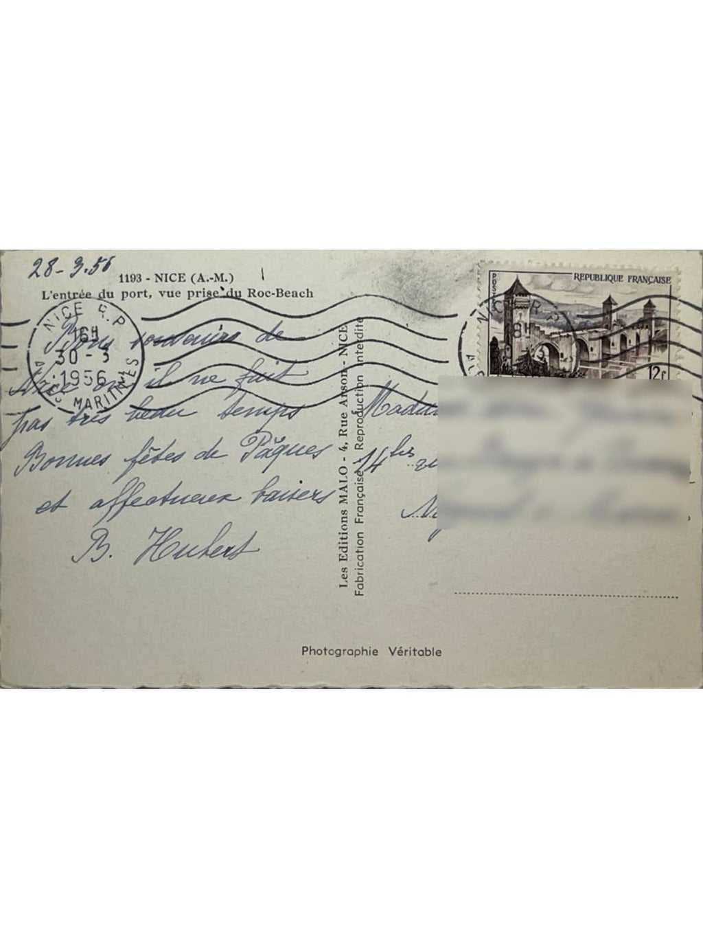 Verso de la carte postale