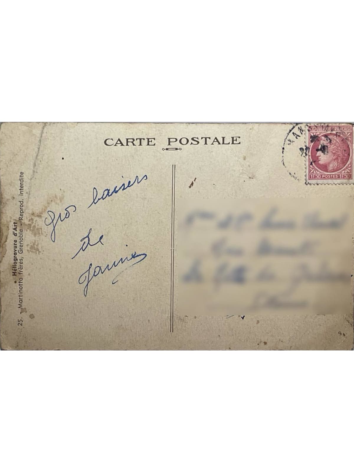 Verso de la carte postale