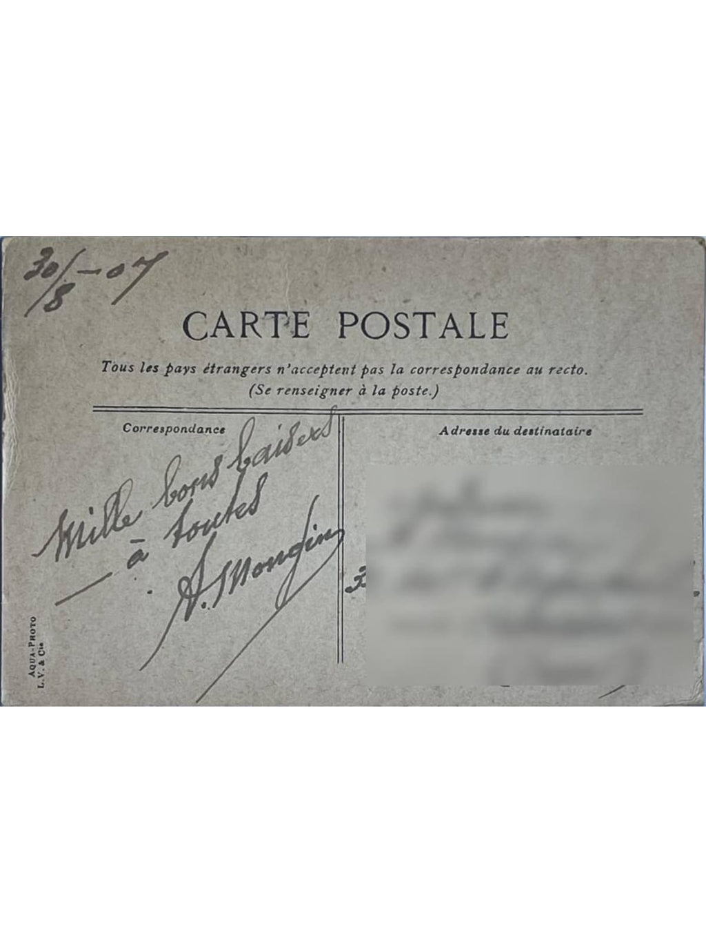 Verso de la carte postale