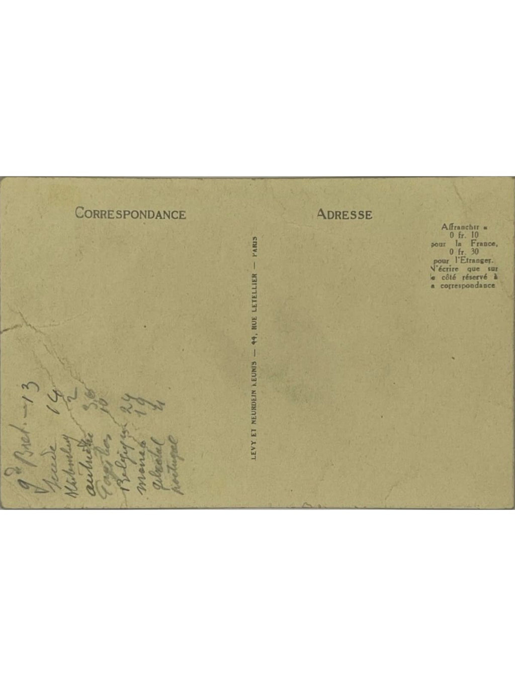 Verso de la carte postale
