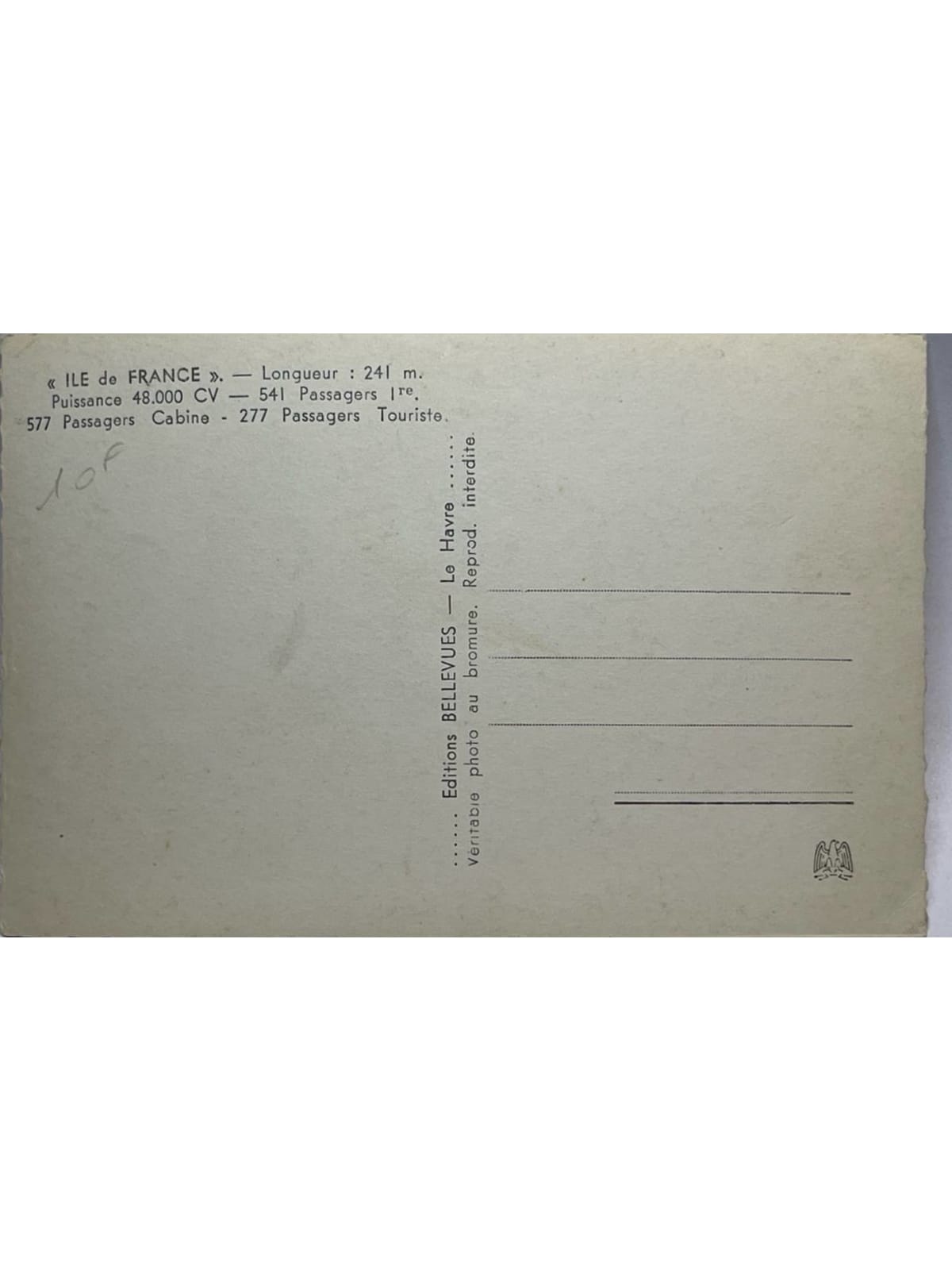 Verso de la carte postale