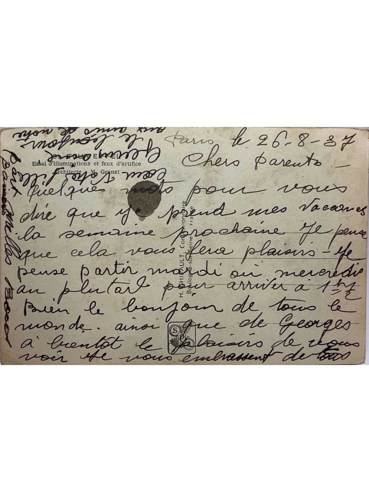 Verso de la carte postale