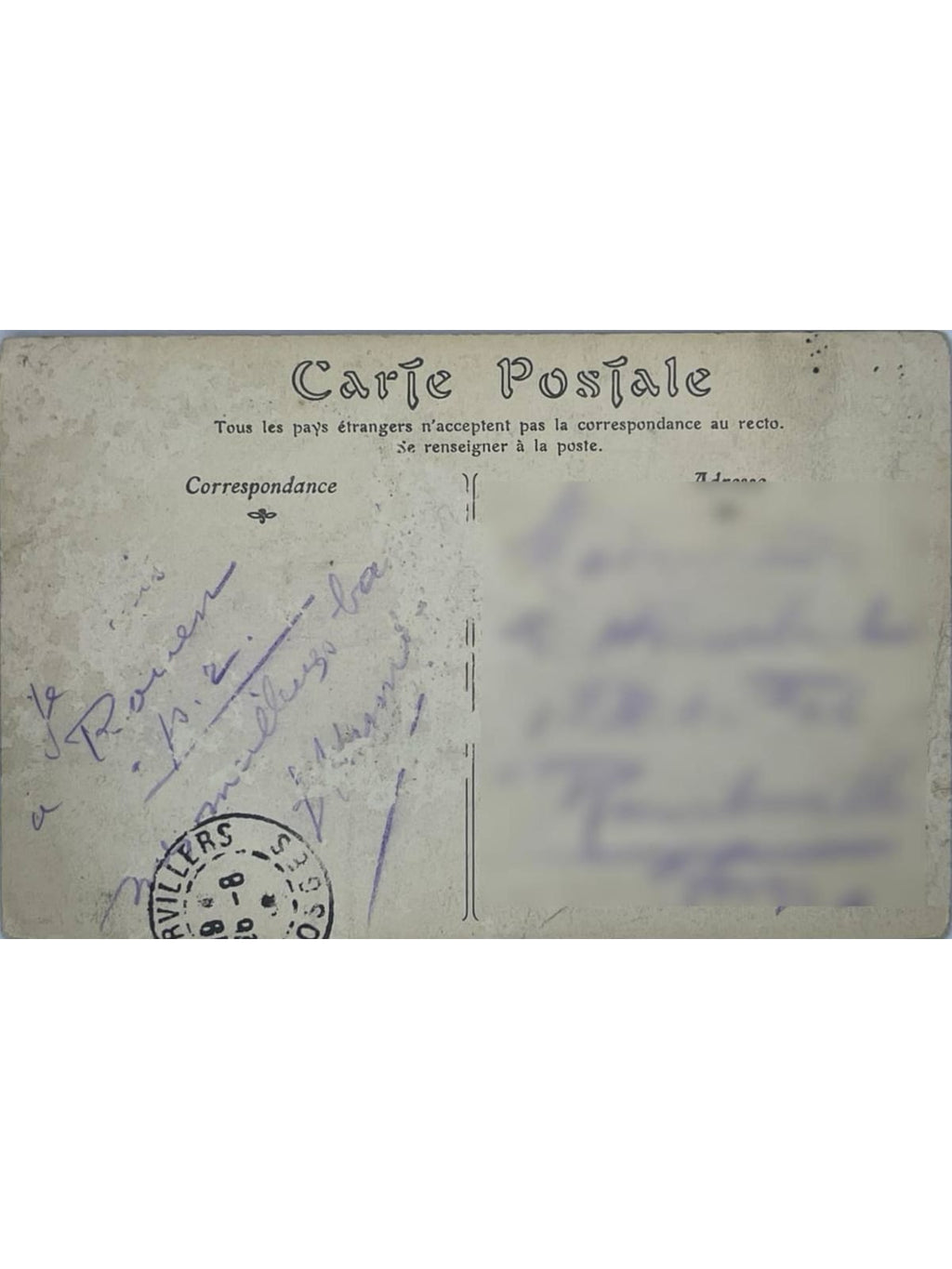 Verso de la carte postale