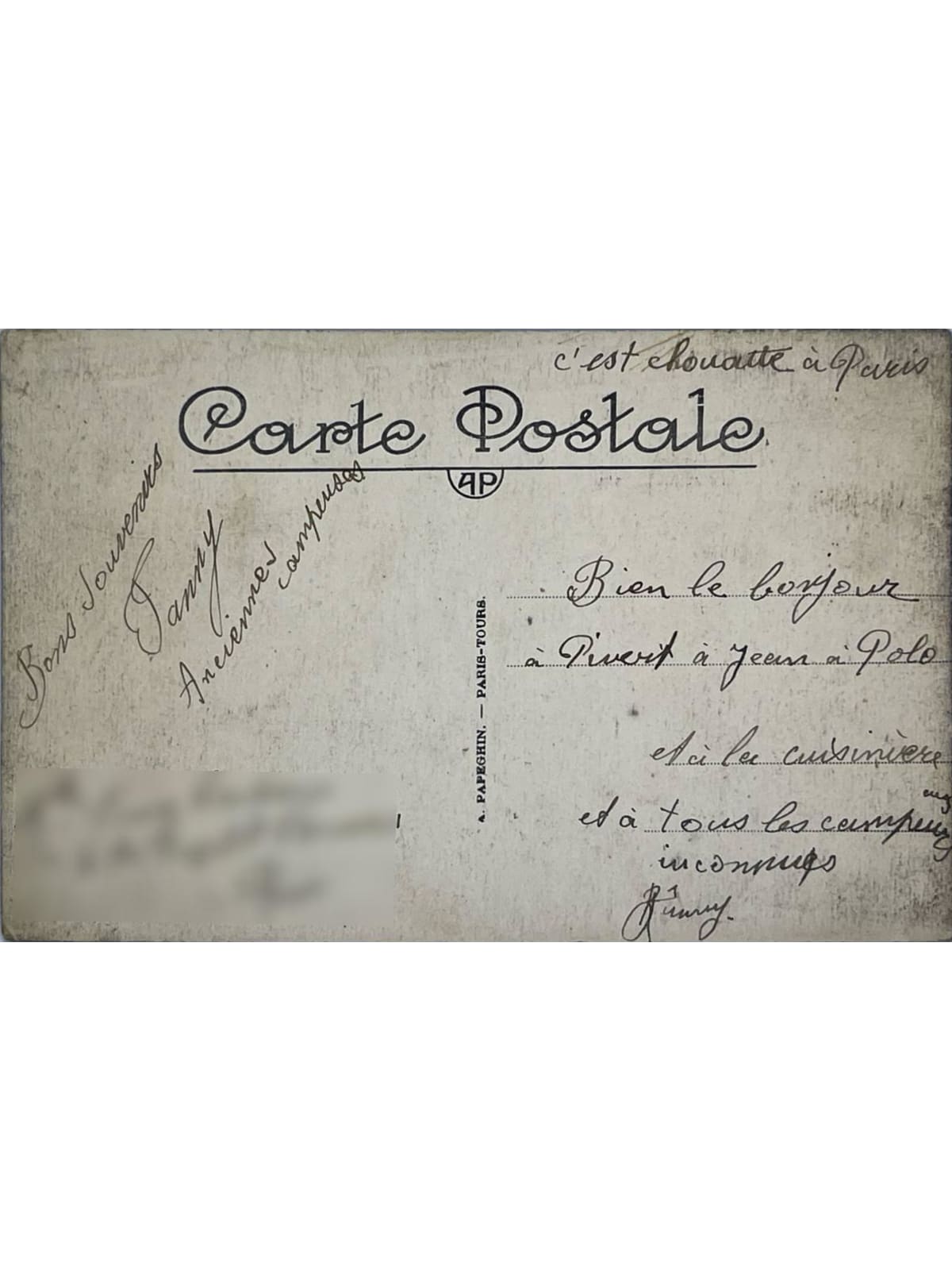 Verso de la carte postale