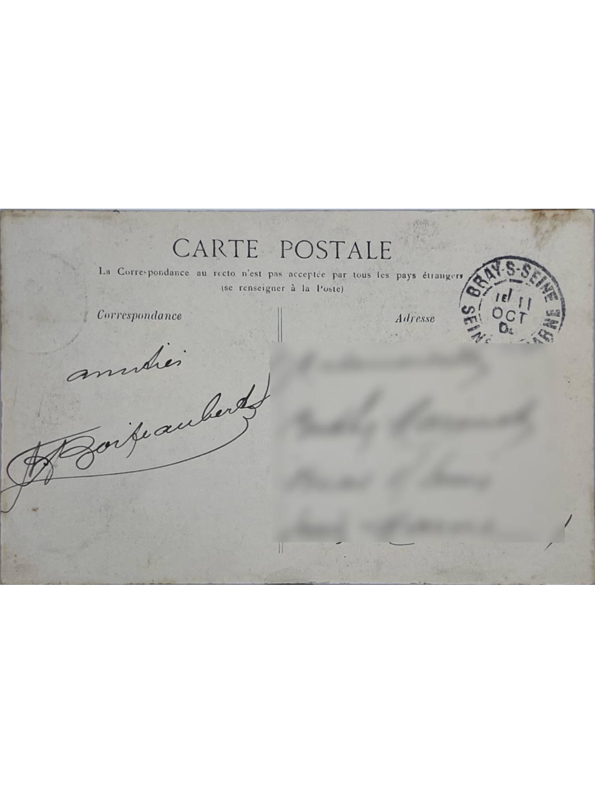 Verso de la carte postale