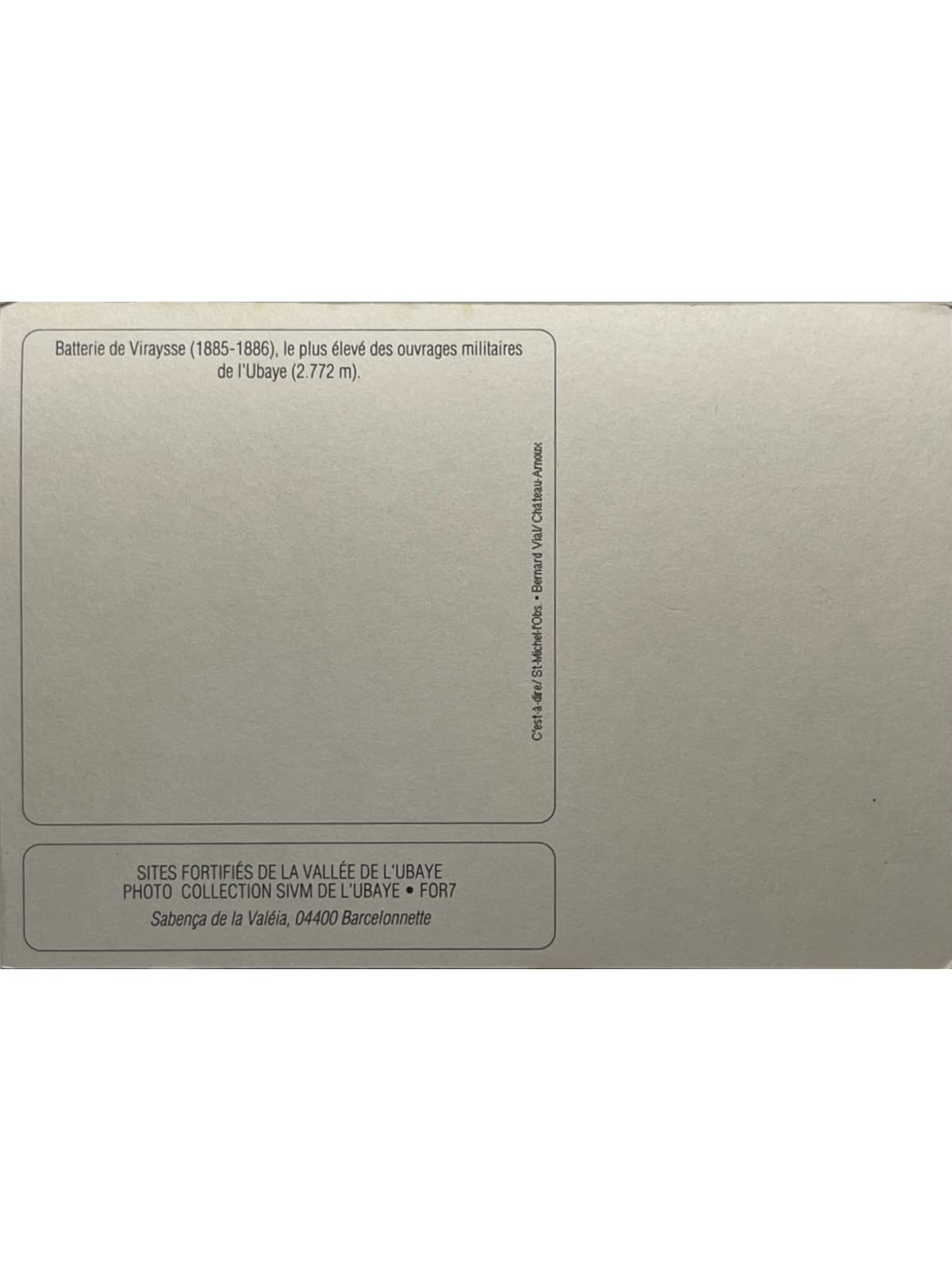 Verso de la carte postale