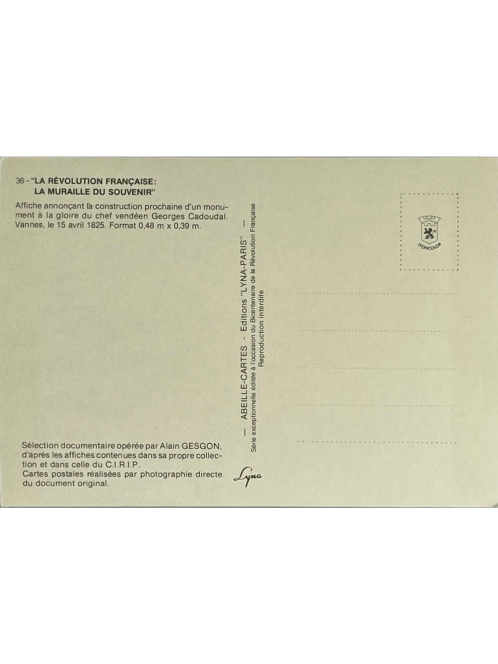 Verso de la carte postale
