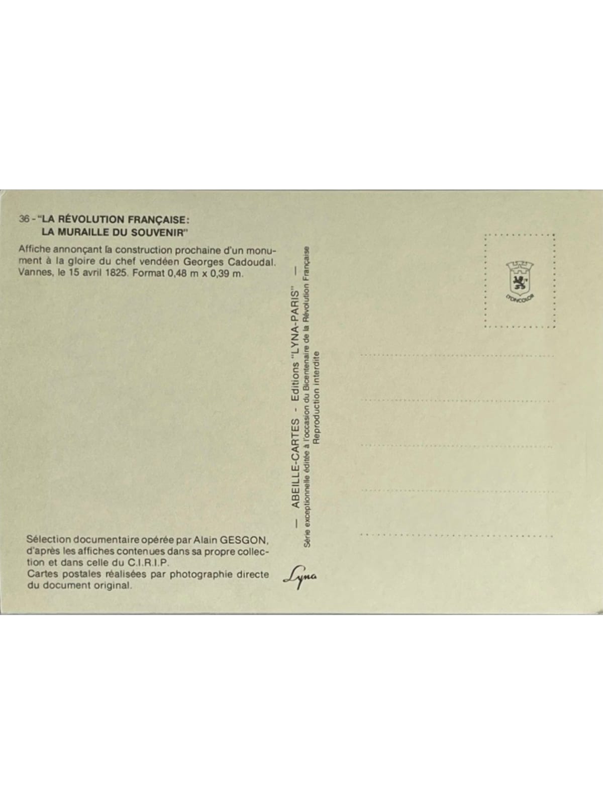 Verso de la carte postale