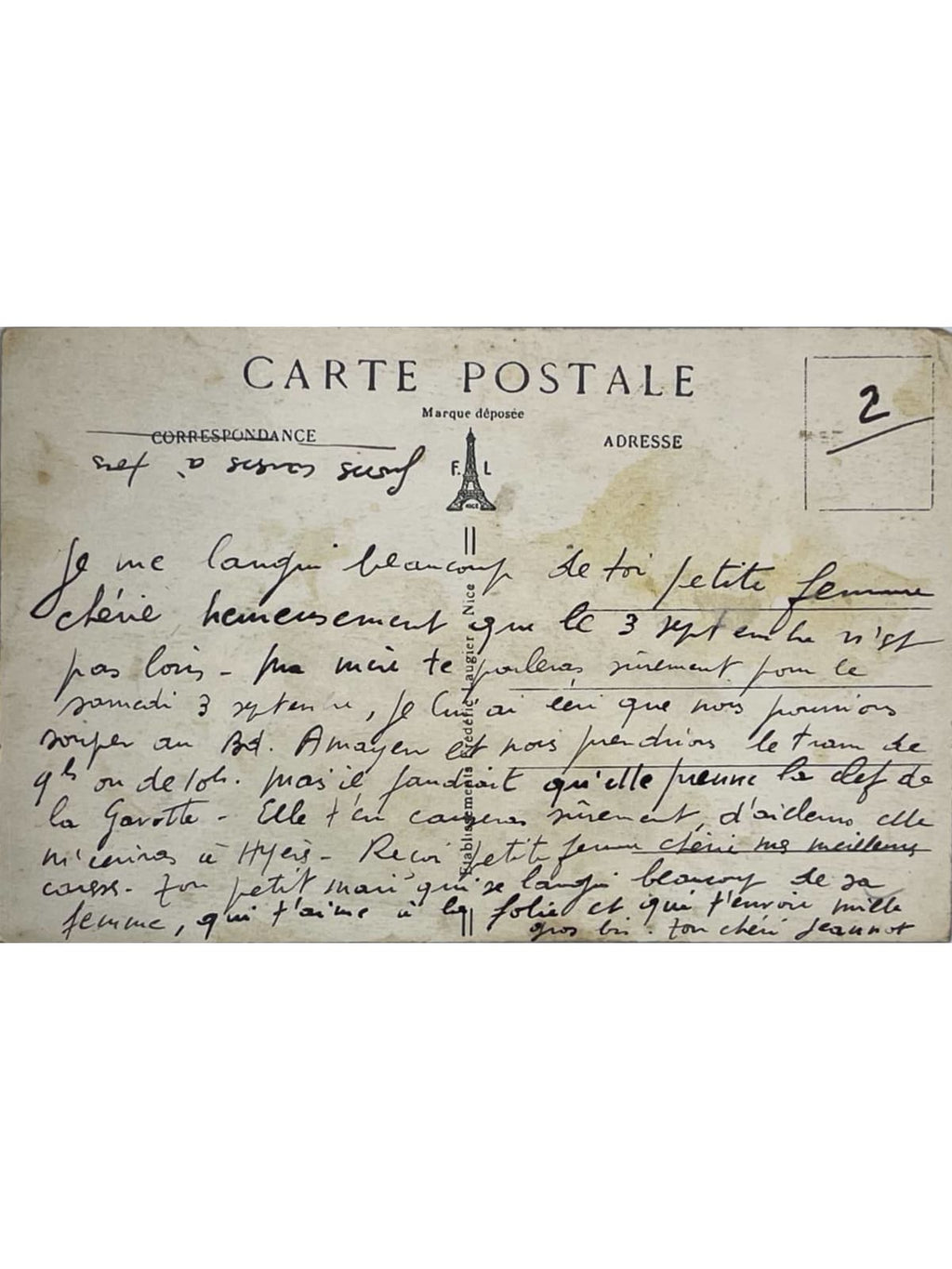 Verso de la carte postale