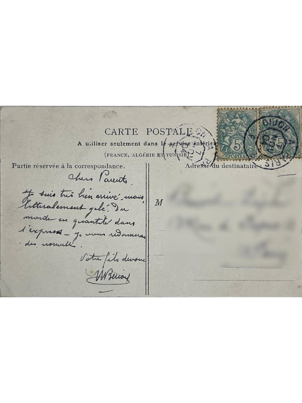 Verso de la carte postale