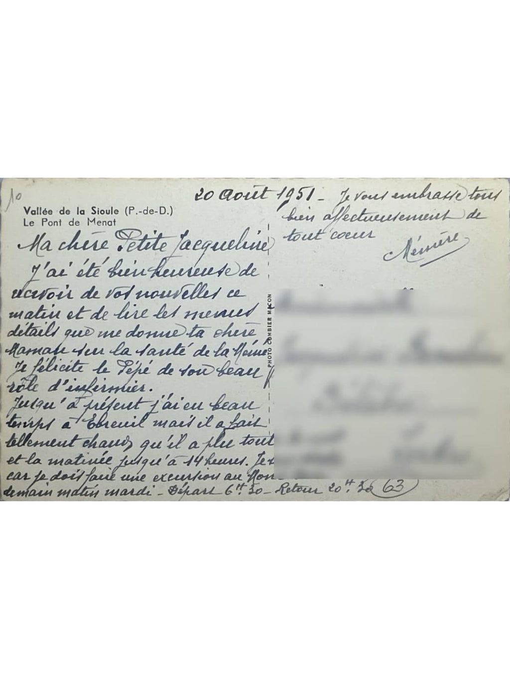 Verso de la carte postale